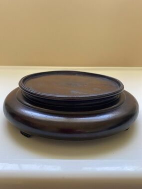 Vintage Chinese Carved Wood Round Display Stand Top Inside Rim 15cm